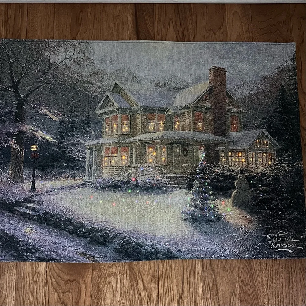 Thomas Kinkade Tapestry Victorian Christmas III Wall Hanging lights 36 X 26 inch